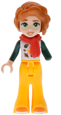 LEGO Friends Autumn - White T-Shirt with Leaves, Bright Light Orange Bell-Bottoms, Orange Shoes minifigure frnd0917