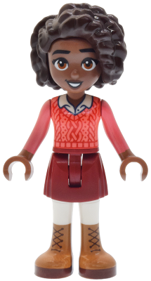 LEGO Friends Aliya - Coral Sweater Vest, Dark Red Skirt, Medium Nougat Boots minifigure frnd0918