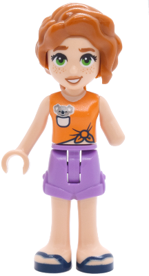 LEGO Friends Autumn - Orange Sleeveless Top, Medium Lavender Shorts Folded Hem, Dark Blue Sandals minifigure frnd0921