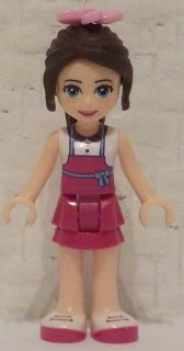 LEGO Friends Naomi, Magenta Layered Skirt, White Top with Magenta Apron, Bright Pink Flower minifigure