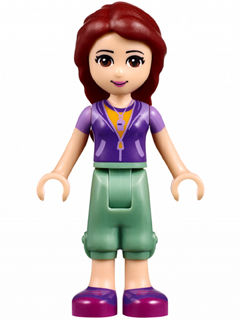 LEGO Friends Joy, Sand Green Cropped Trousers, Lavender and Dark Purple Vest Top over Bright Light Orange Shirt minifigure