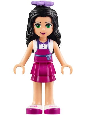 LEGO Friends Emma, Magenta Layered Skirt, White Top with Magenta Apron, Medium Lavender Flower minifigure