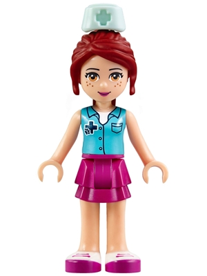 LEGO Friends Mia, Magenta Layered Skirt, Medium Azure Top with Cross Logo and Nurse Hat minifigure