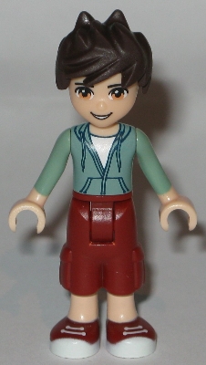 LEGO Friends Noah, Dark Red Cropped Trousers Large Pockets, Sand Green Hooded Top minifigure