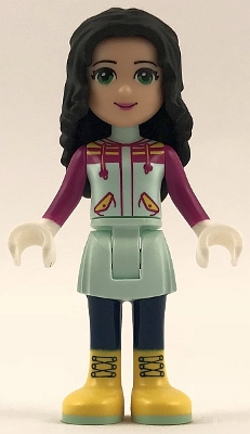 LEGO Friends Emma, Light Aqua Skirt, Magenta Top, Dark Blue Leggings and Yellow Boots minifigure