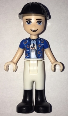 LEGO Friends Zack, White Riding Pants, Blue Shirt over Medium Blue T-Shirt, Black Construction Helmet minifigure