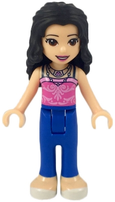LEGO Friends Emma, Blue Trousers, Dark Pink Top with Bright Pink Filigree, 2 Necklaces minifigure