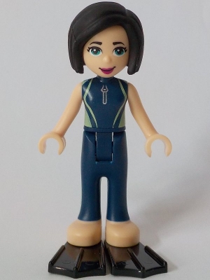 LEGO Friends Kacey, Dark Blue and Sand Green Wetsuit, Black Flippers minifigure
