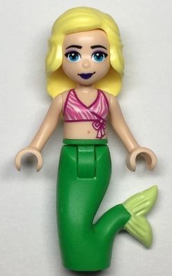 LEGO Friends Chloe, Dark Pink and White Swimsuit Top, Bright Green Mermaid Hips and Tail minifigure