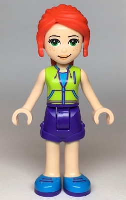 LEGO Friends Mia, Dark Purple Shorts, Lime Jacket Top, Red Hair minifigure