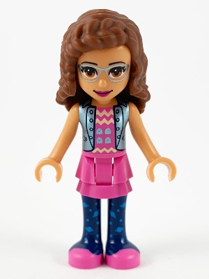 LEGO Friends Olivia, Dark Pink Skirt and Dark Blue Leggings, Dark Pink Top with Blue Jacket minifigure