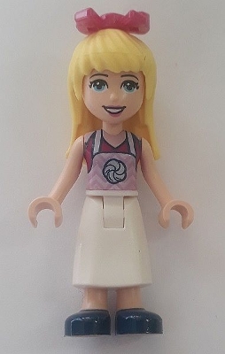 LEGO Friends Stephanie, Magenta Top, White Apron with Swirl, Dark Blue Shoes, Bow minifigure