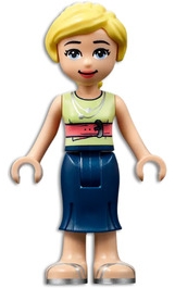 LEGO Friends Marisa, Dark Blue Skirt, Yellowish Green Shirt with Coral Belt, Silver Sandals  minifigure