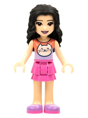 LEGO Friends Emma, Coral and Lavender Cat Shirt, Dark Pink Skirt, Medium Lavender Shoes minifigure