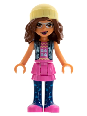 LEGO Friends Olivia, Dark Pink Skirt, Dark Blue Leggings, Bright Light Yellow Knit Cap minifigure