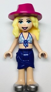 LEGO Friends Stephanie, Medium Blue Swimsuit Top, Dark Purple Skirt, Silver Shoes, Magenta Hat minifigure