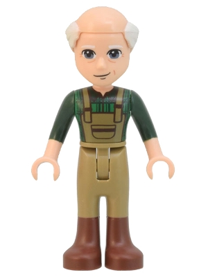 LEGO Friends Marcel, Dark Green Plaid Shirt and Overalls, Dark Tan Pants with Boots minifigure