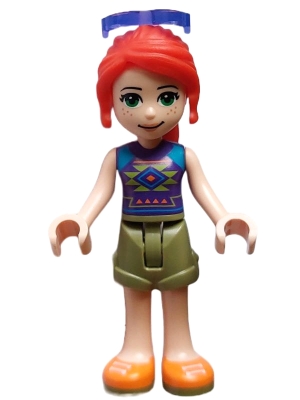 LEGO Friends Mia - Olive Green Shorts, Orange Shoes, Dark Purple Top with Diamonds and Triangles, Trans-Purple Sunglasses minifigure