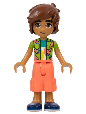 LEGO Friends Leo - Lime Watermelon Shirt, Coral Trousers Cropped Large Pockets, Dark Blue Shoes minifigure