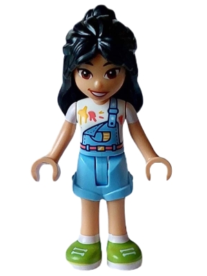 LEGO Friends Liann - Bright Light Blue Overalls over White Shirt, Bright Light Blue Shorts, Lime Shoes minifigure