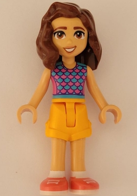 LEGO Friends Luna - Dark Pink and Medium Azure Top with Scales, Bright Light Orange Shorts, Coral Shoes minifigure