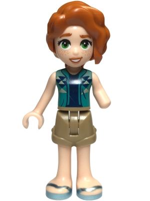 LEGO Friends Autumn - Dark Turquoise Vest over Dark Blue Shirt, Dark Tan Shorts, Metallic Light Blue Sandals minifigure