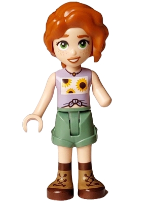 LEGO Friends Autumn - Lavender Vest with Sunflowers, Sand Green Shorts, Nougat and Reddish Brown Boots minifigure