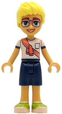 LEGO Friends Olly - White Shirt with Coral Scarf, Dark Blue Shorts, Lime Shoes minifigure