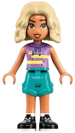 LEGO Friends Nova - Medium Lavender Sleeveless Hoodie with Dachshund, Dark Turquoise Shorts, Black and White Boots minifigure