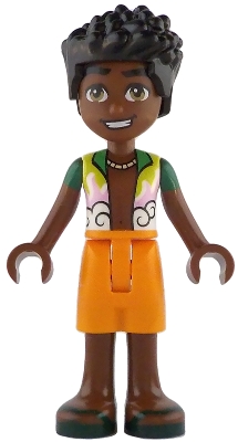 LEGO Friends Zac - Bright Green, Bright Pink, Lime and White Open Shirt, Orange Shorts, Dark Green Sandals minifigure