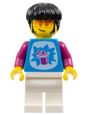 LEGO Guitarist - Male, Dark Azure Shirt with Slushy Cup, White Legs, Black Bowl Cut Hair, Sunglasses minifigure