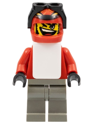 LEGO Snowboarder, Red Shirt, Dark Gray Legs, White Vest minifigure