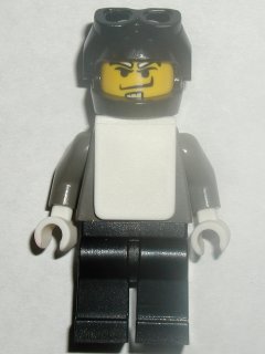 LEGO Snowboarder, Dark Gray Shirt, Black Legs, Black Helmet, White Vest minifigure
