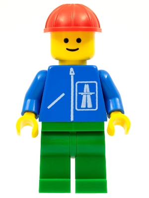 LEGO Highway Pattern - Green Legs, Red Construction Helmet minifigure