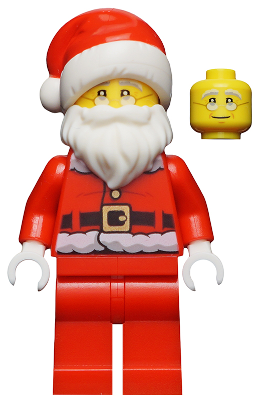 LEGO Santa, Red Legs, Fur Lined Jacket with Button, Glasses minifigure