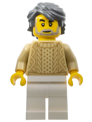 LEGO Snowmobile Driver - Male, Tan Knit Sweater, White Legs, Dark Bluish Gray Hair minifigure