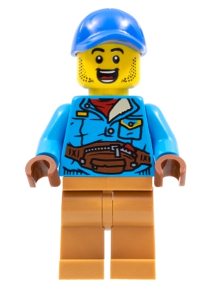LEGO Man, Blue Cap, Dark Azure Jacket, Medium Nougat Legs minifigure