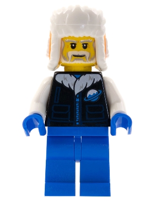 LEGO Man, Orange Ushanka Hat, Black Ice Planet Coat, Blue Legs minifigure