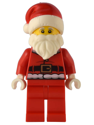 LEGO Santa - Red Fur Lined Jacket with Button and Plain Back, Red Legs, White Bushy Moustache and Beard minifigure