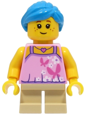 LEGO Girl - Bright Pink Top with Butterflies and Flowers, Tan Short Legs, Dark Azure Hair minifigure