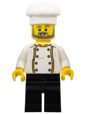 LEGO Chef - Jacket with Bright Light Orange Trim, Gold Buttons and Dragon on Back, Black Legs, Dark Bluish Gray Beard minifigure