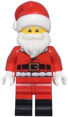 LEGO Santa - Fur Lined Jacket with 2 Wrinkles on Back, Red Legs with Black Boots, Santa Hat with Molded Red Top minifigure