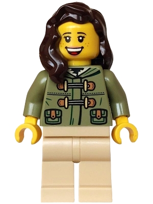 LEGO Holiday Express Train Passenger - Female, Olive Green Jacket, Tan Legs, Dark Brown Hair minifigure