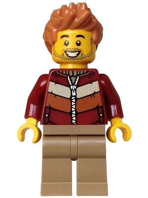 LEGO Holiday Express Train Passenger - Male, Dark Red Jacket, Dark Tan Legs, Medium Nougat Hair minifigure