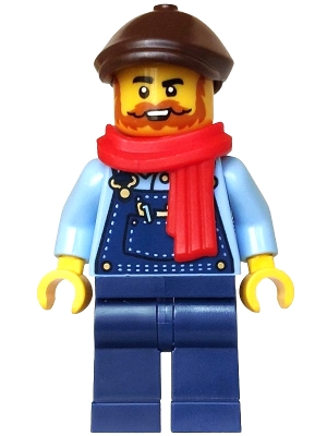 LEGO Holiday Express Train Driver - Dark Blue Overalls, Dark Brown Flat Cap, Red Scarf minifigure