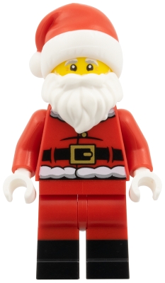 LEGO Santa - Fur Lined Jacket with 2 Black Creases on Back, Red Legs with Black Boots, Santa Hat with Molded Red Top minifigure