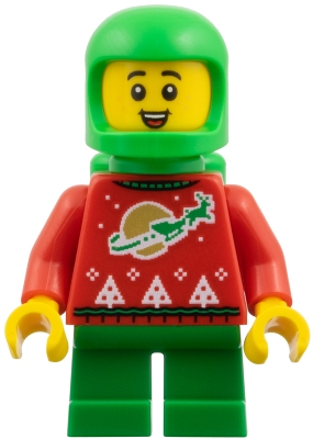 LEGO Elf - Red Holiday Sweater with Reindeer, Bright Green Helmet and Air Tanks minifigure