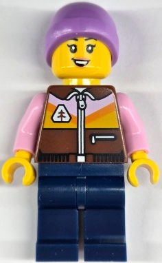 LEGO Ice Skater - Female, Reddish Brown Jacket, Dark Blue Legs, Medium Lavender Beanie minifigure