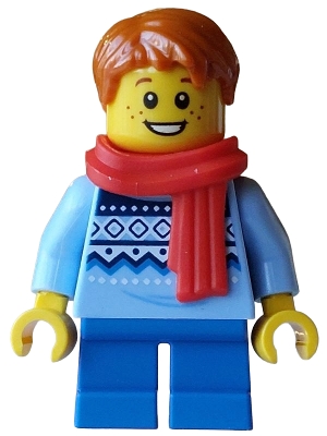 LEGO Carol Choir Saxophone Player - Boy, Bright Light Blue Knit Fair Isle Sweater minifigure