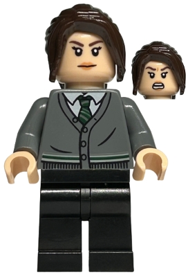 LEGO Pansy Parkinson - Dark Bluish Gray Slytherin Cardigan Sweater without Crest, Black Legs minifigure